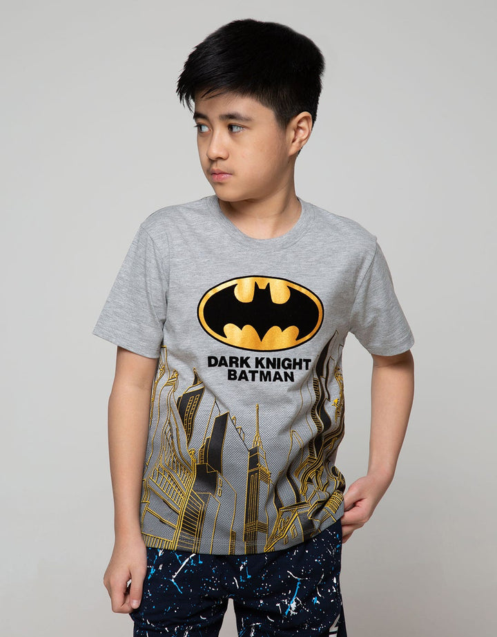 Character Kids Short Sleeve T-Shirt Batman City Logo Flocking