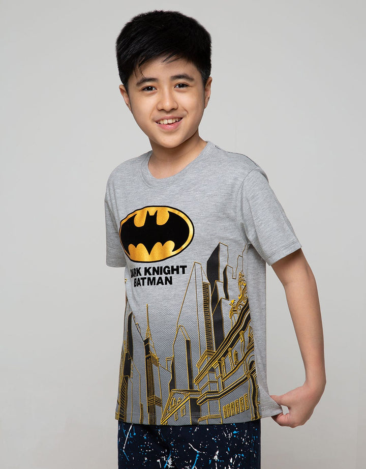 Character Kids Short Sleeve T-Shirt Batman City Logo Flocking