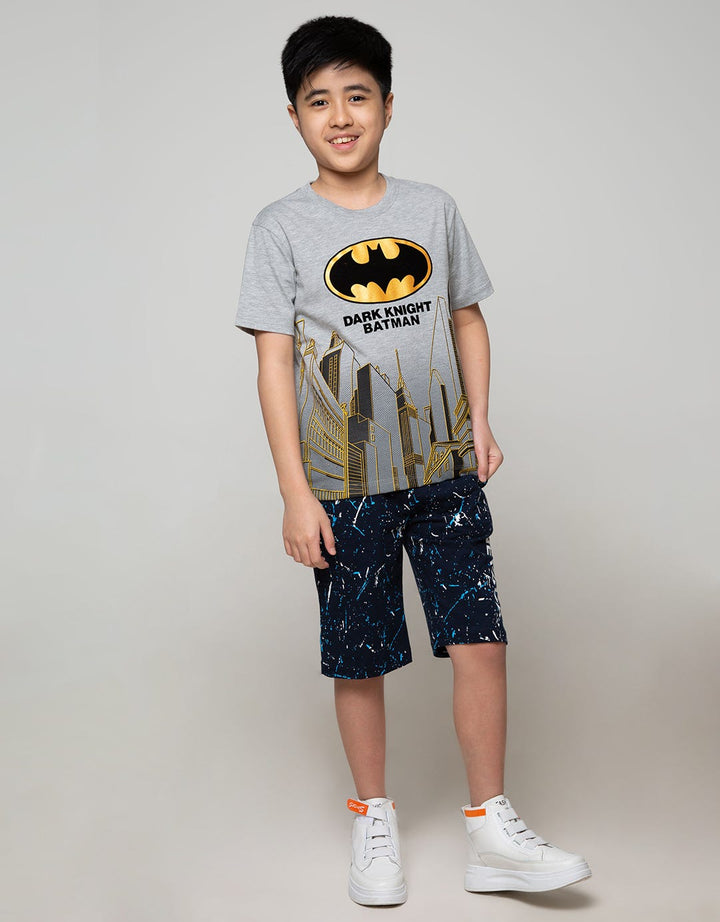 Character Kids Short Sleeve T-Shirt Batman City Logo Flocking