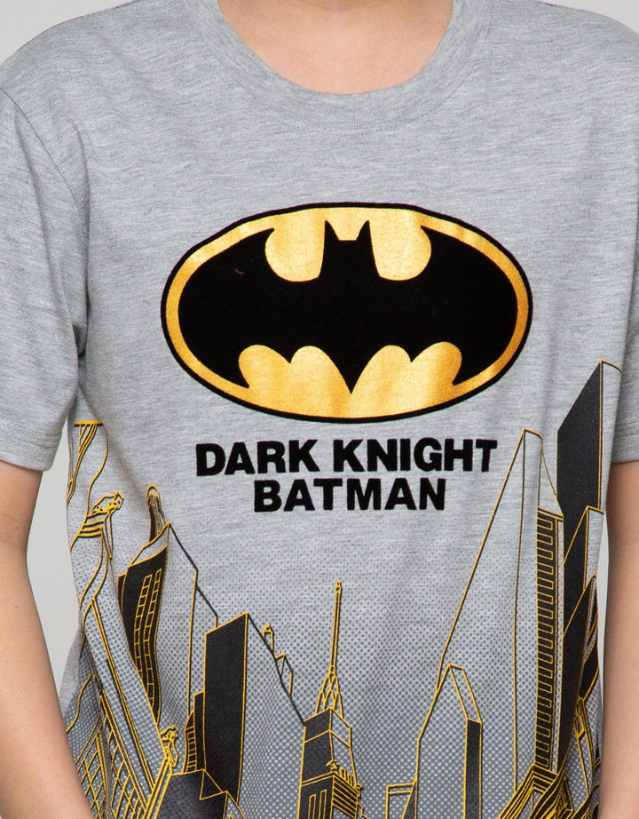Character Kids Short Sleeve T-Shirt Batman City Logo Flocking