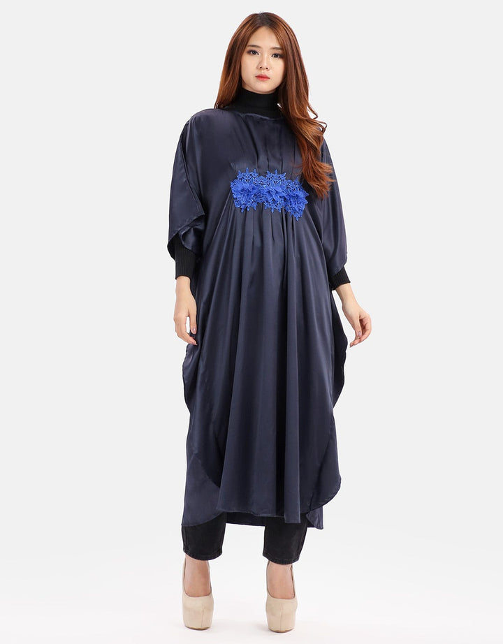 MKY Clothing Big Batwing Three Big Flower Caftan in Navy