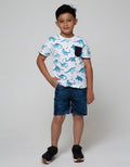 Little M Short Sleeve T-Shirt Fullprint Dino Footprint Kantong