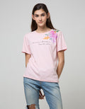 Details Short Sleeve T-Shirt Wording Non Raglan Girl Flower Shoulder