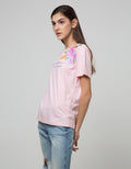 Details Short Sleeve T-Shirt Wording Non Raglan Girl Flower Shoulder