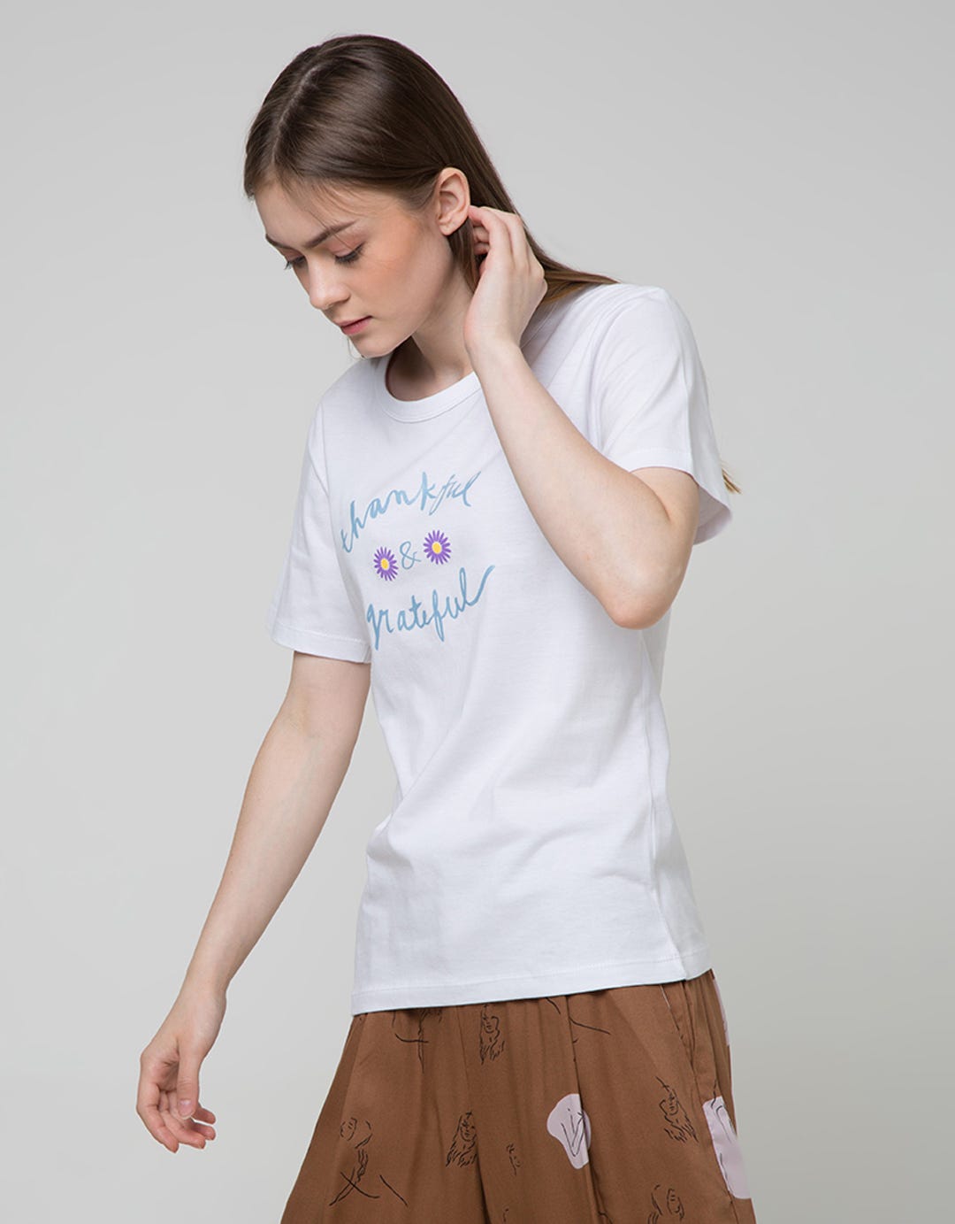 Details Short Sleeve T-Shirt Wording Grateful