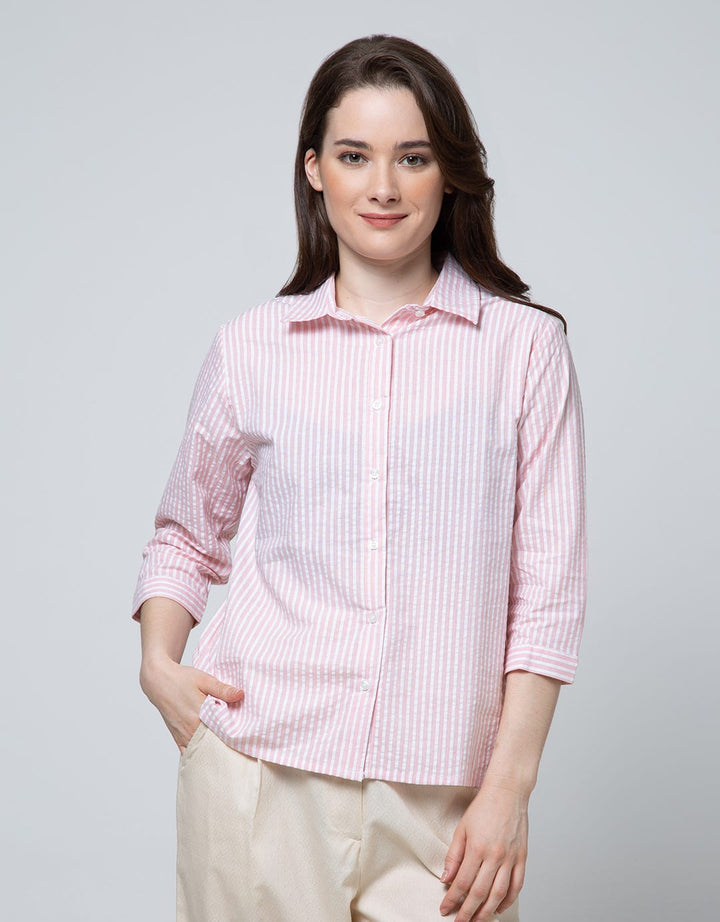 Details Long Sleeve Shirt Top Woven Seersucker
