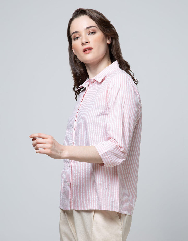 Details Long Sleeve Shirt Top Woven Seersucker