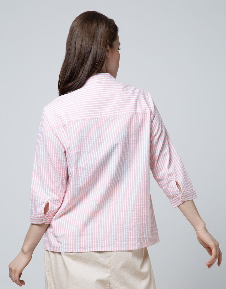 Details Long Sleeve Shirt Top Woven Seersucker
