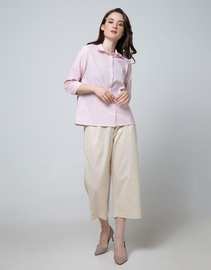 Details Long Sleeve Shirt Top Woven Seersucker