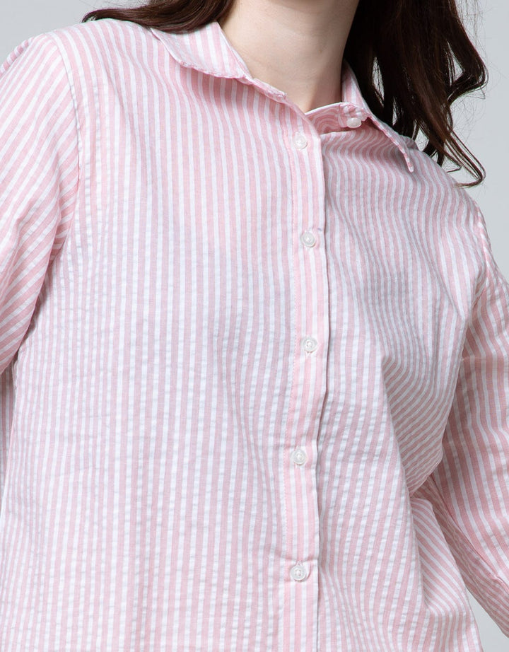 Details Long Sleeve Shirt Top Woven Seersucker