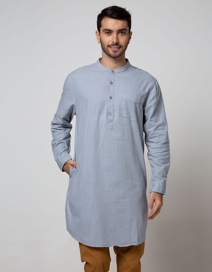 d&f Kemeja Koko Pakistan Long Sleeve Dobby Slub Blue