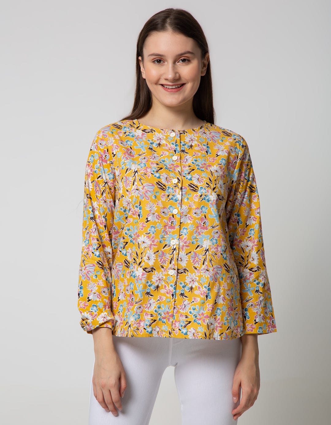 Point One Girl Josefina Floral Yellow Blouse