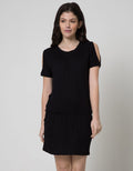 Logo Jeans Hole Sleeve Dress Wanita