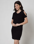 Logo Jeans Hole Sleeve Dress Wanita