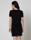 Logo Jeans Hole Sleeve Dress Wanita