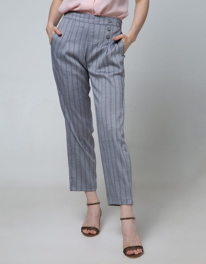 Details Buttom Stripe Long Pants