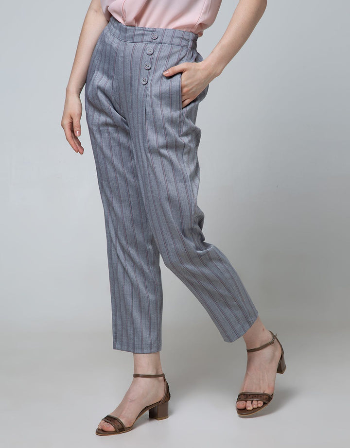 Details Buttom Stripe Long Pants