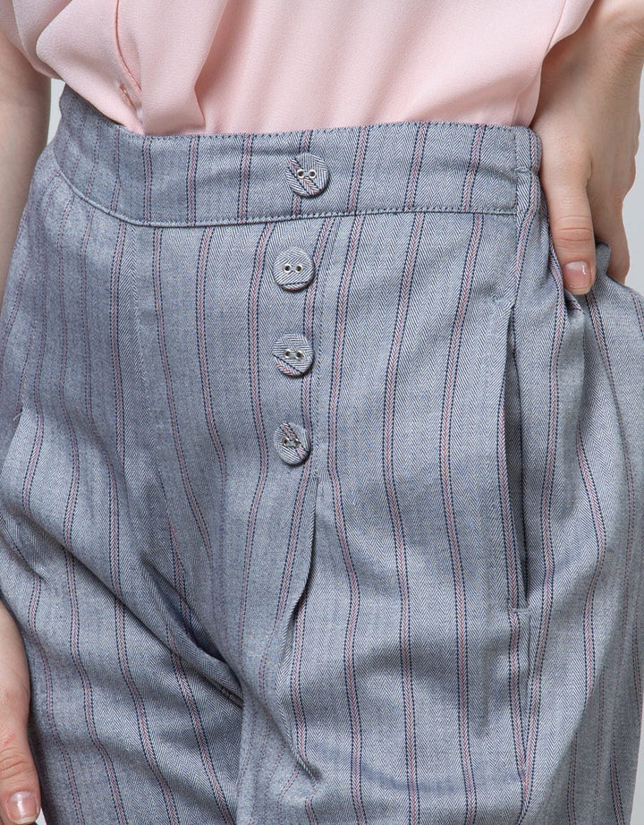 Details Buttom Stripe Long Pants