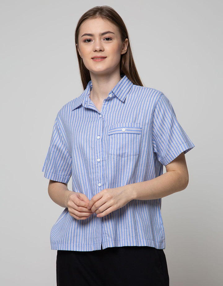 Nevada Short Sleeve Shirt Woven Stripe Blue