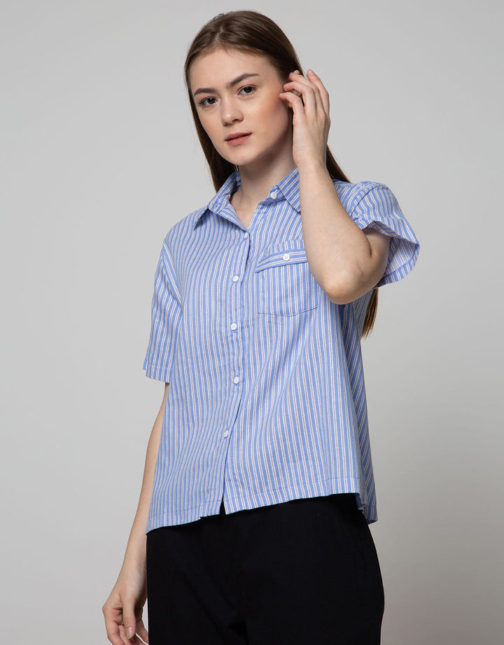 Nevada Short Sleeve Shirt Woven Stripe Blue