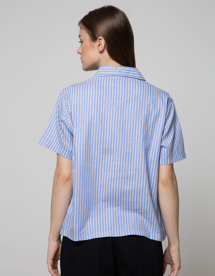 Nevada Short Sleeve Shirt Woven Stripe Blue