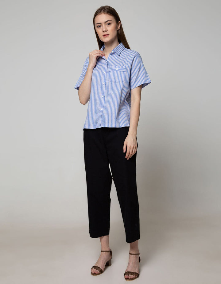 Nevada Short Sleeve Shirt Woven Stripe Blue