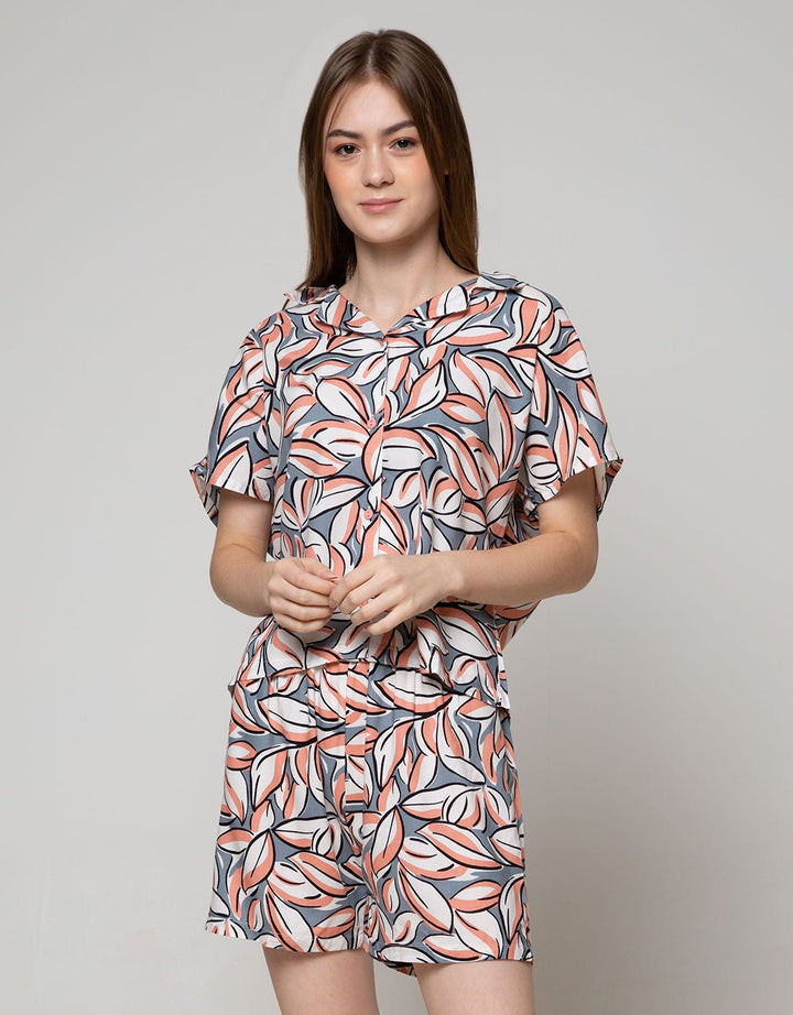 Nevada Short Sleeve Pajama Shorts Leaves