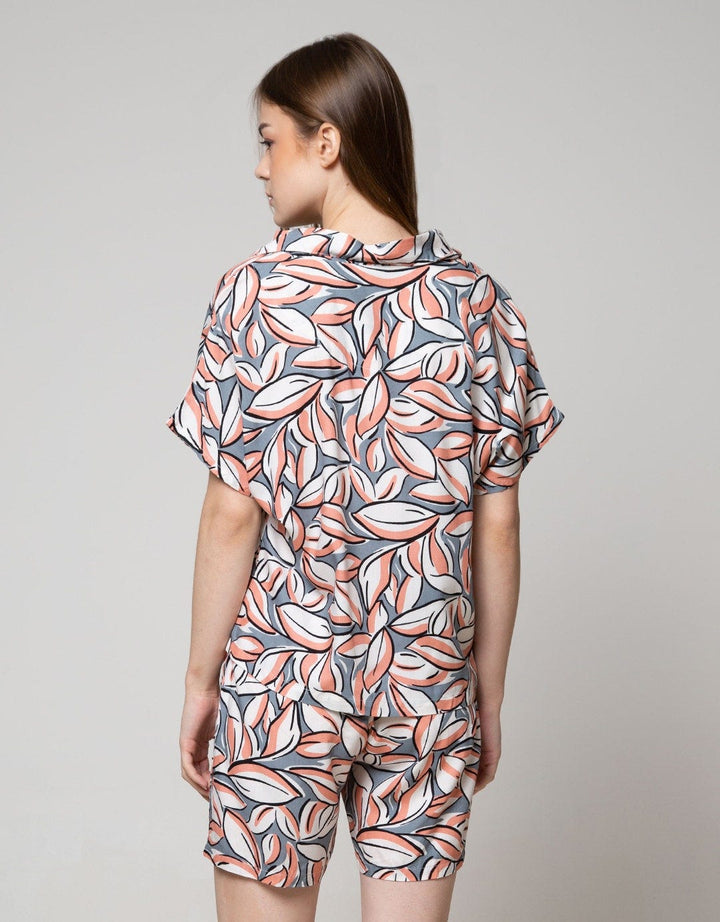 Nevada Short Sleeve Pajama Shorts Leaves