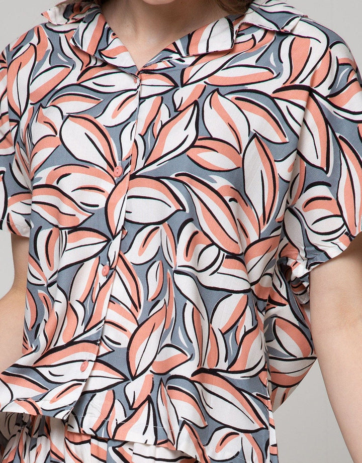 Nevada Short Sleeve Pajama Shorts Leaves