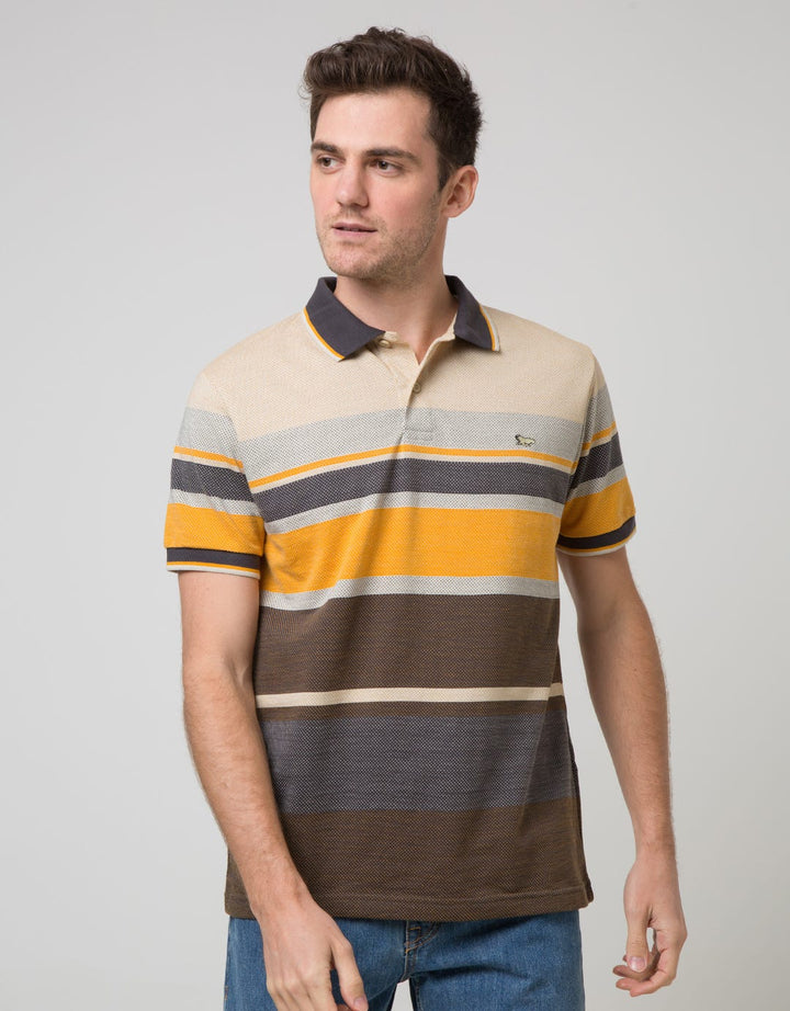 Walrus Kaos Polo Pria Motif Garis Besar Kontras