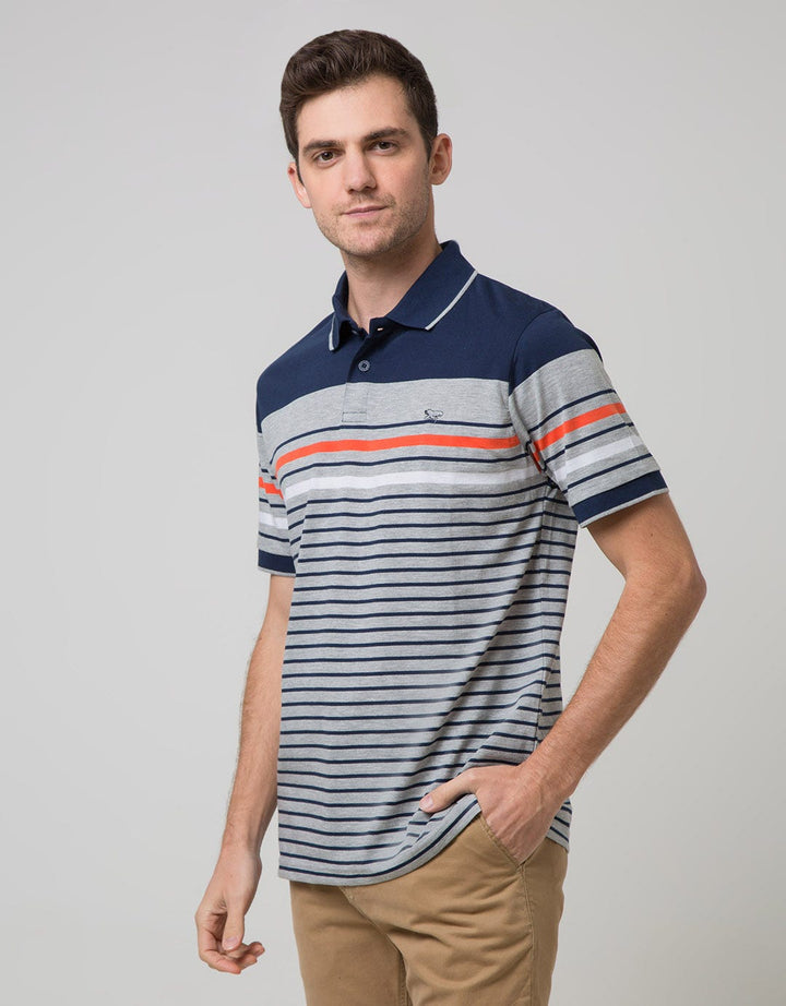Walrus Kaos Polo Pria Motif Garis Oranye Line