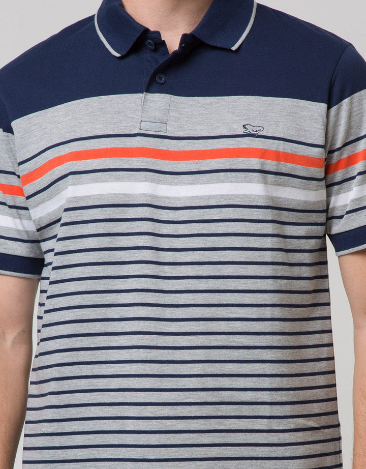 Walrus Kaos Polo Pria Motif Garis Oranye Line