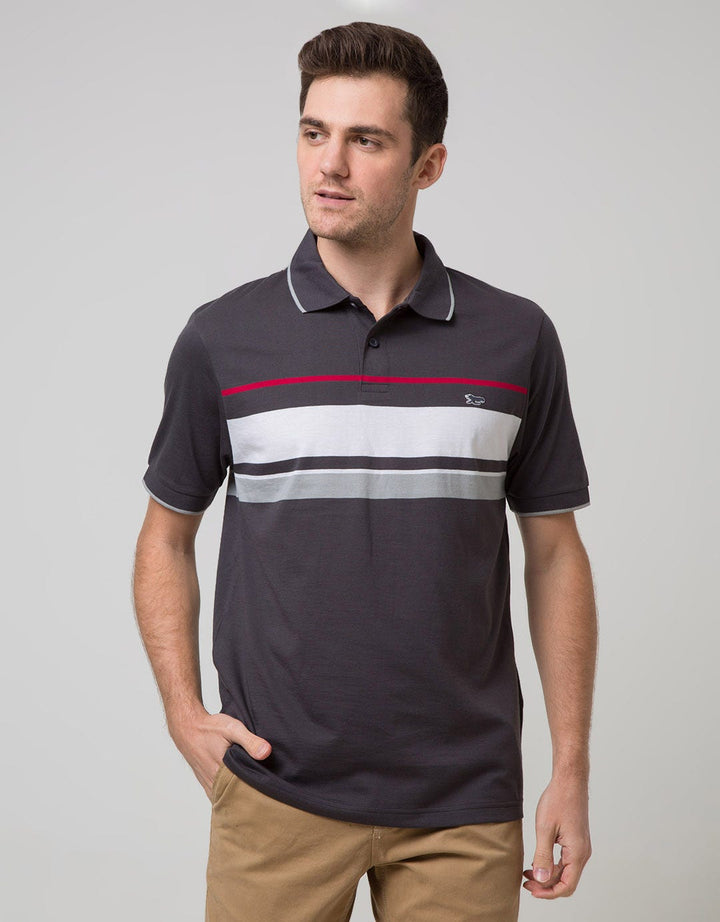 Walrus Kaos Polo Pria Motif Garis Tiga Jalur