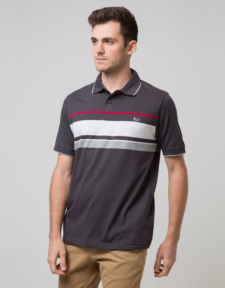 Walrus Kaos Polo Pria Motif Garis Tiga Jalur