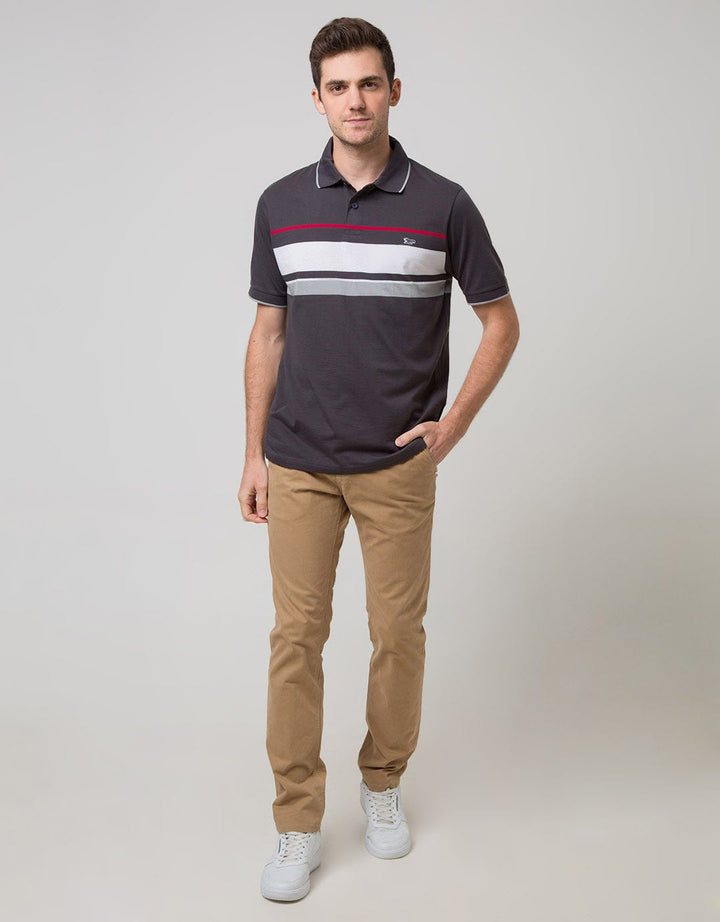 Walrus Kaos Polo Pria Motif Garis Tiga Jalur