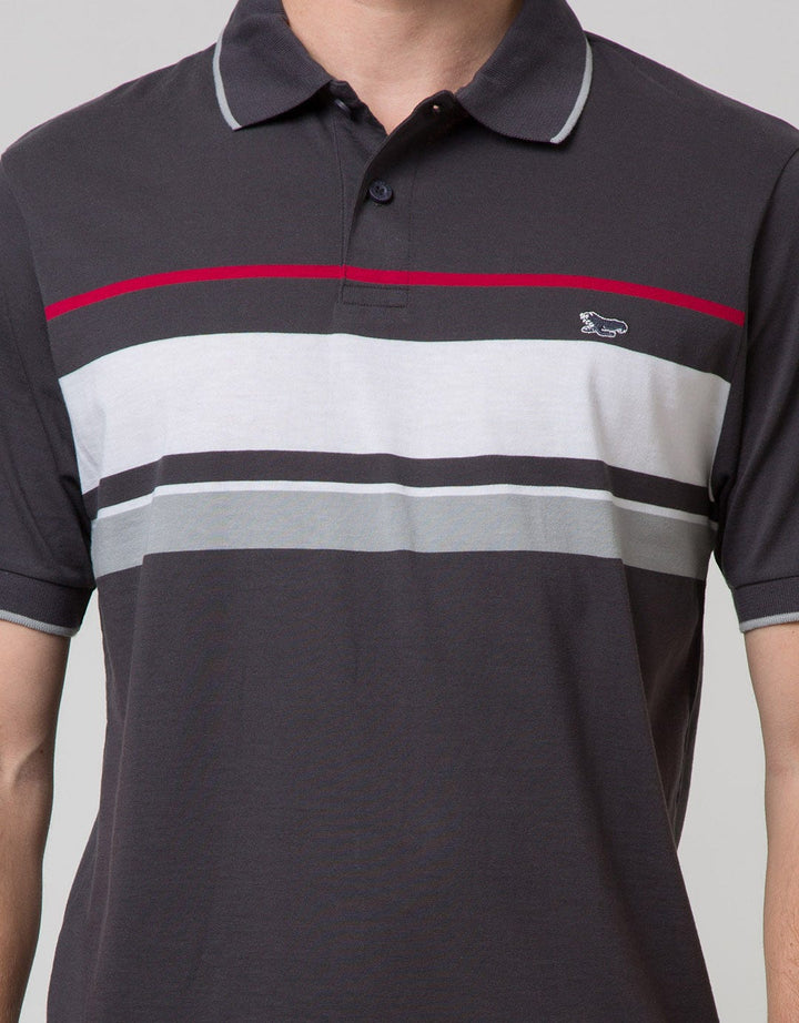 Walrus Kaos Polo Pria Motif Garis Tiga Jalur