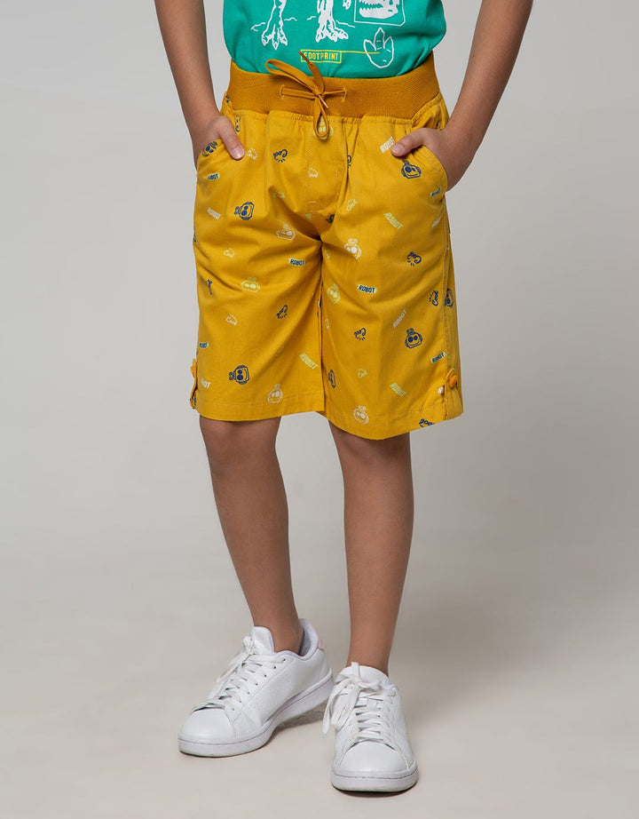 Little M Short Pants Woven Print Robot Rib