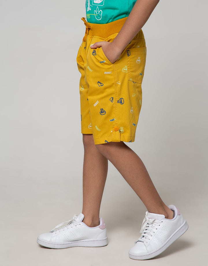 Little M Short Pants Woven Print Robot Rib