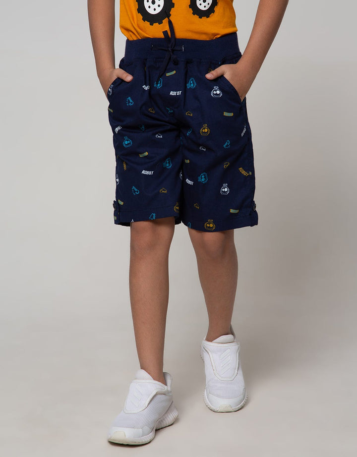 Little M Short Pants Woven Print Robot Rib