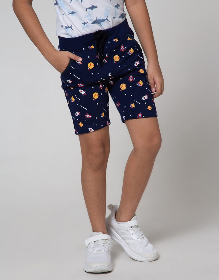Little M Short Pants Knit Karet Fullprint Space