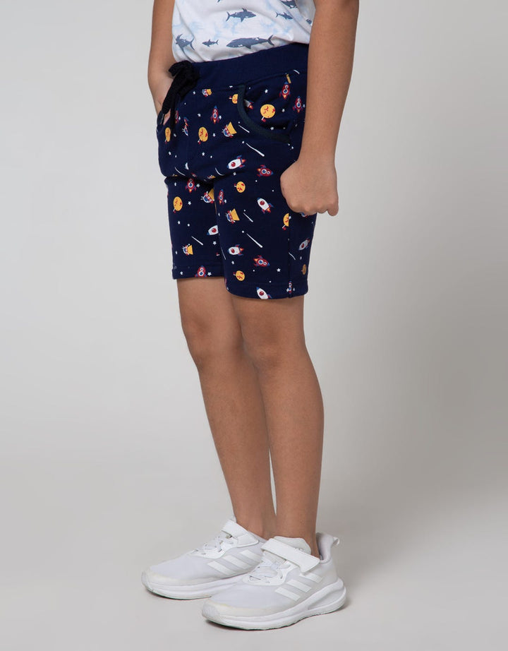 Little M Short Pants Knit Karet Fullprint Space