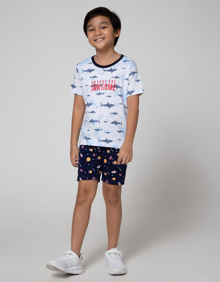 Little M Short Pants Knit Karet Fullprint Space