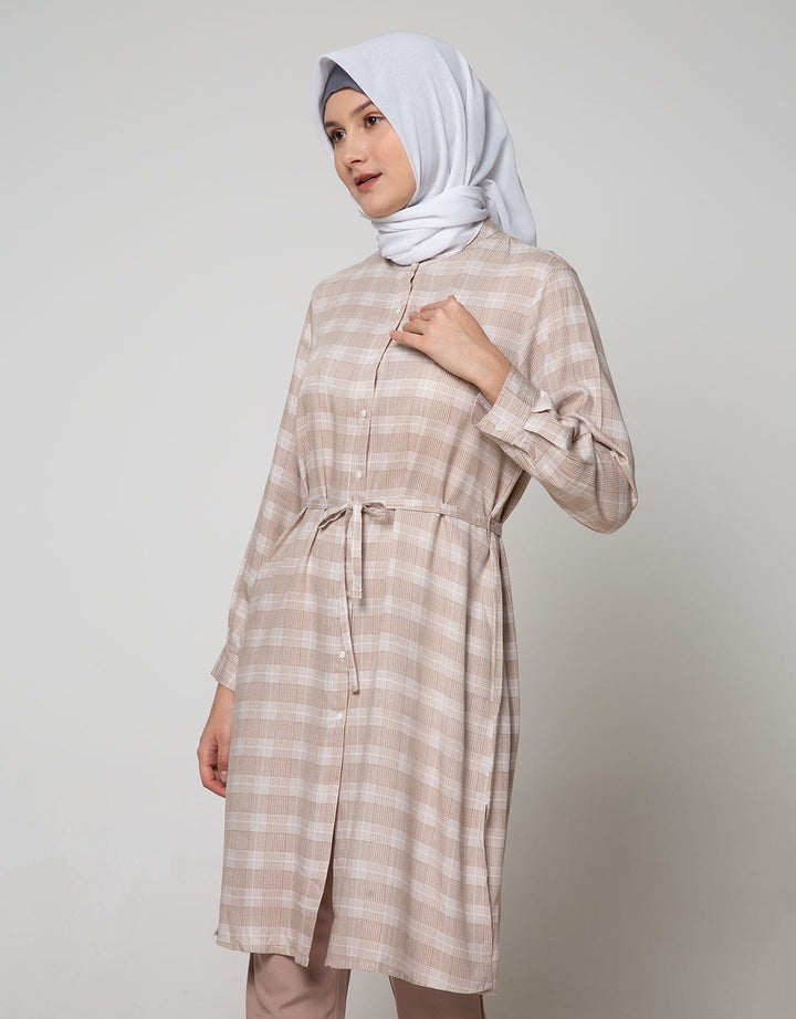 Annisa Long Sleeve Tunic Checks Print Long Shirt