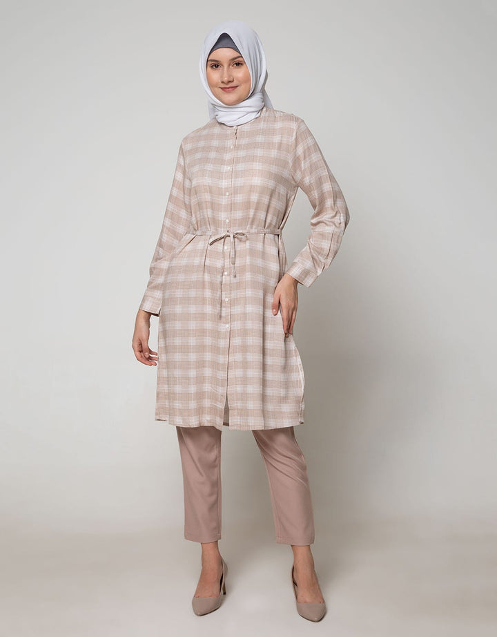 Annisa Long Sleeve Tunic Checks Print Long Shirt