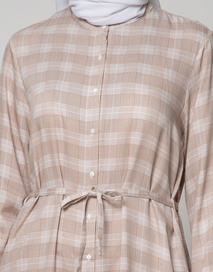 Annisa Long Sleeve Tunic Checks Print Long Shirt