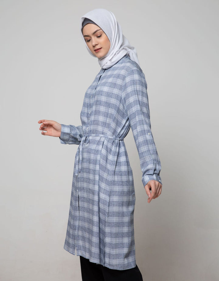 Annisa Long Sleeve Tunic Checks Print Long Shirt