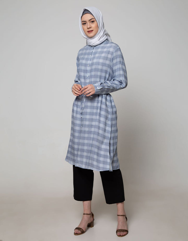 Annisa Long Sleeve Tunic Checks Print Long Shirt