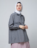 Annisa Long Sleeve Blouse Oversized Gingham With Bow Tie