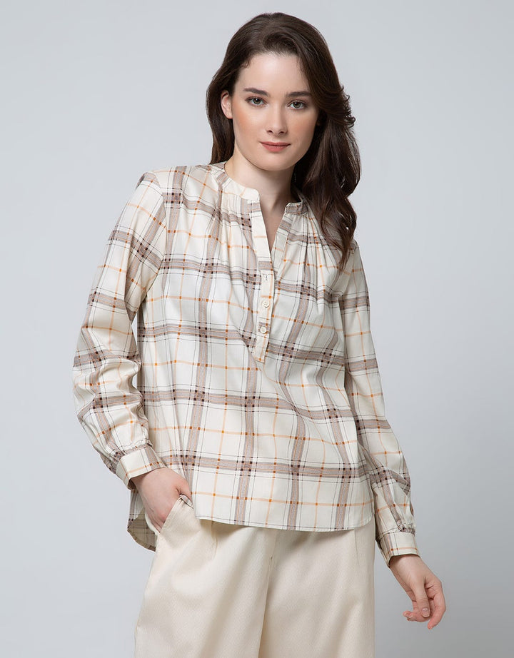 Connexion Long Sleeve Blouse Cott Print Check