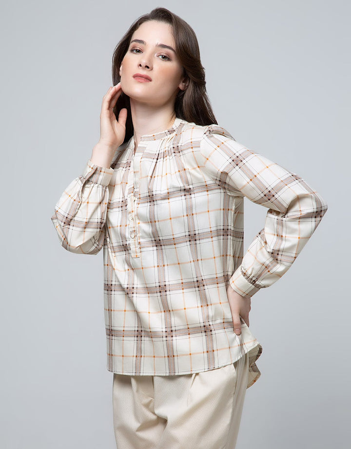 Connexion Long Sleeve Blouse Cott Print Check